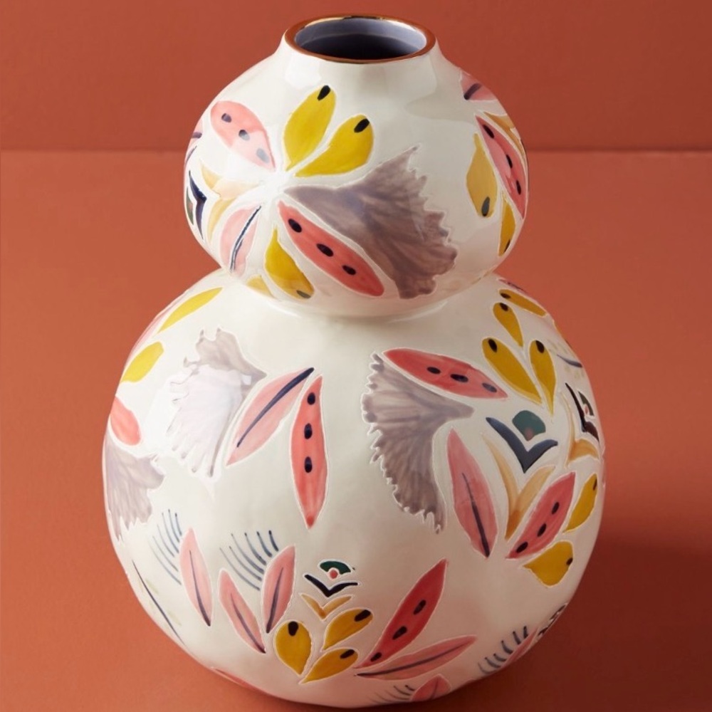 Anthropologie Larue Vase - Abstract Floral 2-Tier Double Bulb - Home Decor